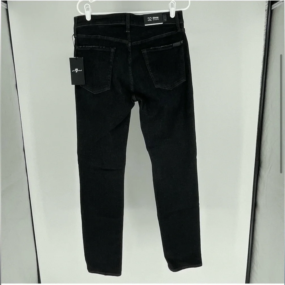 7 FOR ALL MANKIND NWT MEN’S SLIMMY SLIM STRAIGHT JEANS BLACK DISTRESSED 32 33 36 - Picture 3 of 15